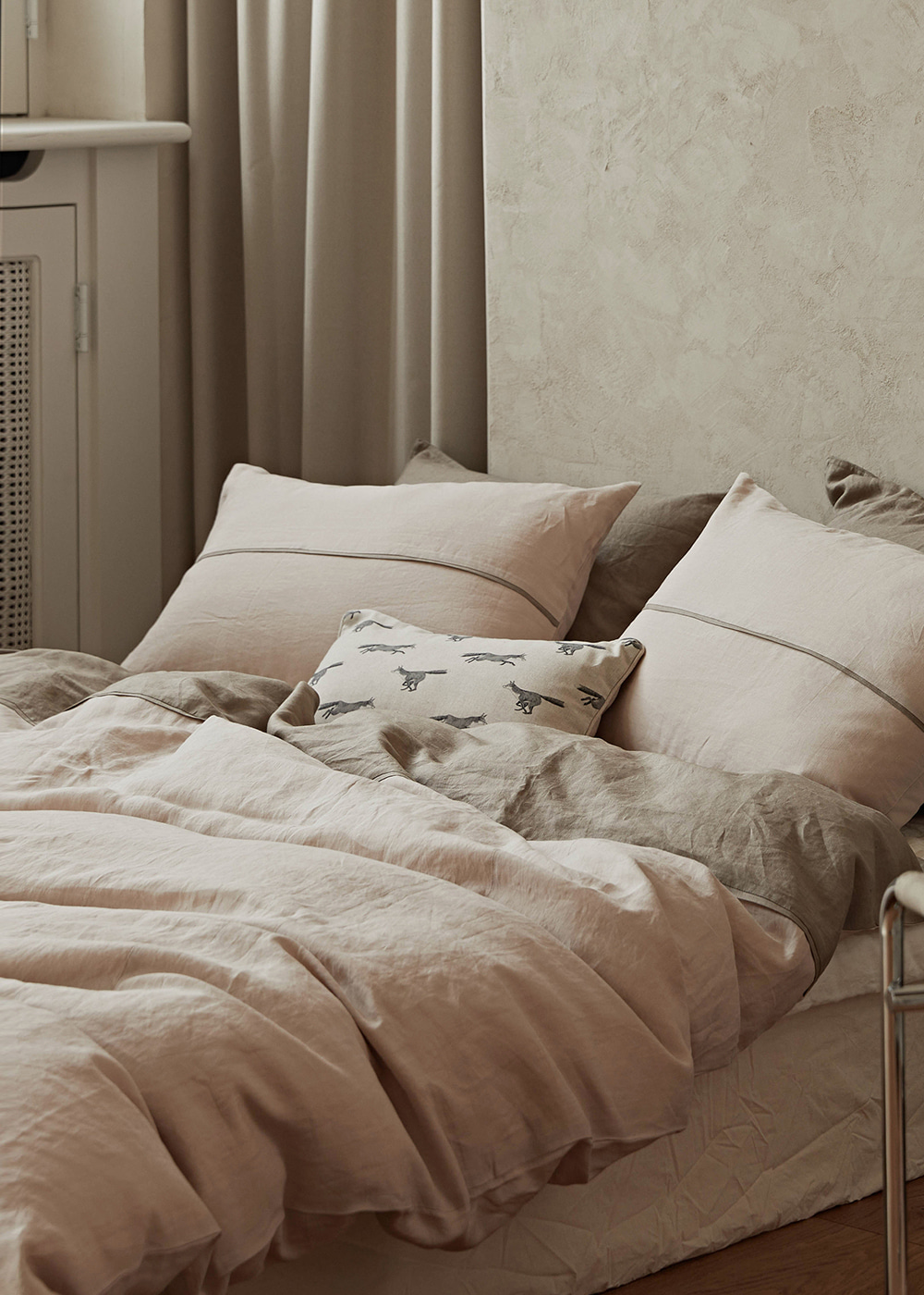 hue linen bedding pink beige